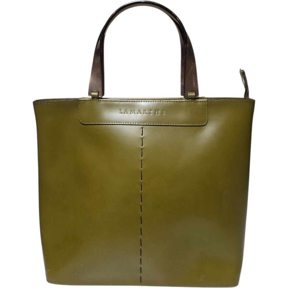 LAMARTHE Olive Green Leather Tote Bag Made in‎ Italy